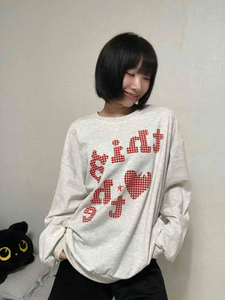 Autumn Cotton Check Lettering Sweatshirt