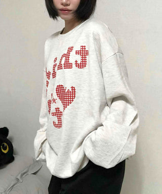 Autumn Cotton Check Lettering Sweatshirt