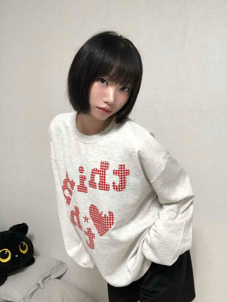 Autumn Cotton Check Lettering Sweatshirt