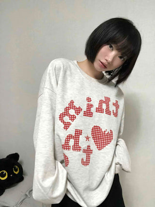 Autumn Cotton Check Lettering Sweatshirt