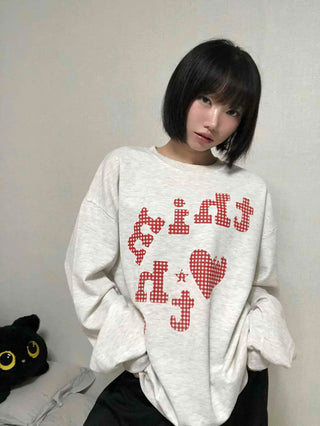 Autumn Cotton Check Lettering Sweatshirt