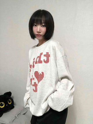 Autumn Cotton Check Lettering Sweatshirt