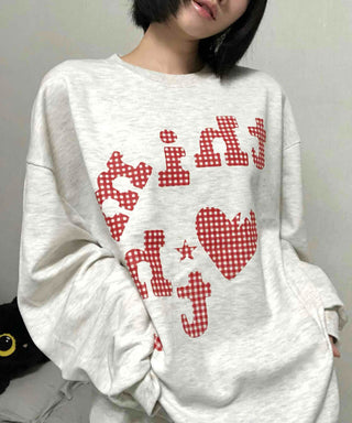 Autumn Cotton Check Lettering Sweatshirt