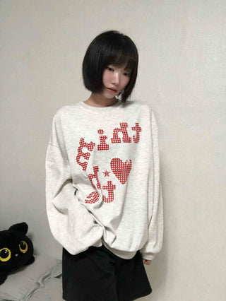 Autumn Cotton Check Lettering Sweatshirt