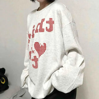 Autumn Cotton Check Lettering Sweatshirt