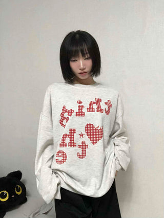 Autumn Cotton Check Lettering Sweatshirt