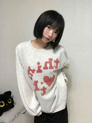Autumn Cotton Check Lettering Sweatshirt