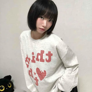 Autumn Cotton Check Lettering Sweatshirt