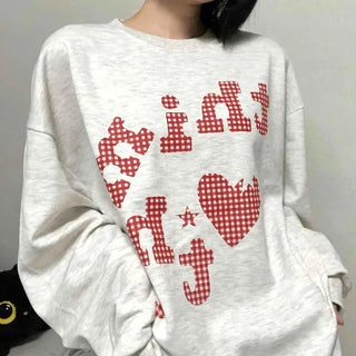 Autumn Cotton Check Lettering Sweatshirt
