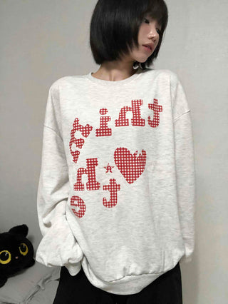 Autumn Cotton Check Lettering Sweatshirt