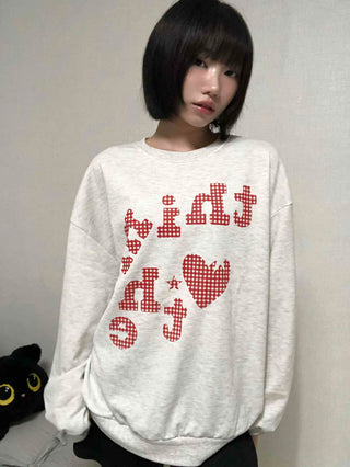 Autumn Cotton Check Lettering Sweatshirt