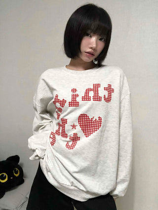 Autumn Cotton Check Lettering Sweatshirt