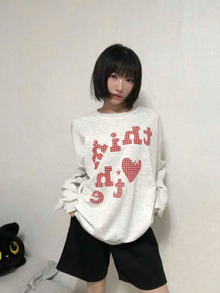 Autumn Cotton Check Lettering Sweatshirt