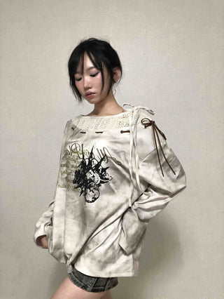 Tie-dye off-shoulder long-sleeve t-shirt