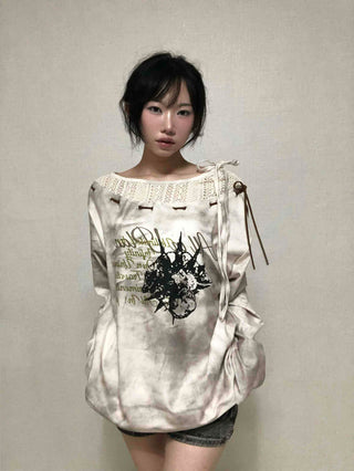 Tie-dye off-shoulder long-sleeve t-shirt