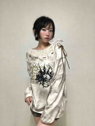 Tie-dye off-shoulder long-sleeve t-shirt
