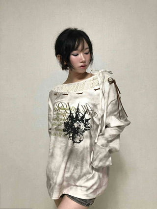 Tie-dye off-shoulder long-sleeve t-shirt