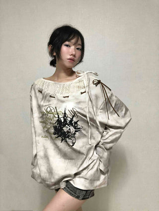 Tie-dye off-shoulder long-sleeve t-shirt