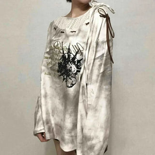 Tie-dye off-shoulder long-sleeve t-shirt