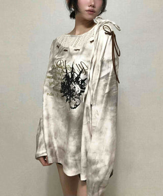 Tie-dye off-shoulder long-sleeve t-shirt