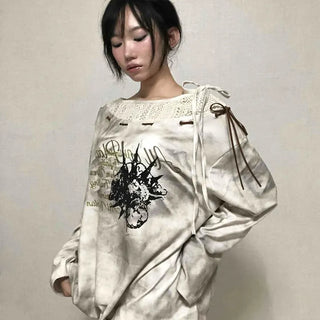 Tie-dye off-shoulder long-sleeve t-shirt
