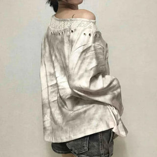 Tie-dye off-shoulder long-sleeve t-shirt