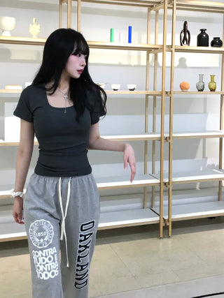 Robbie U-neck Ribbed Tight Short Sleeve Tee