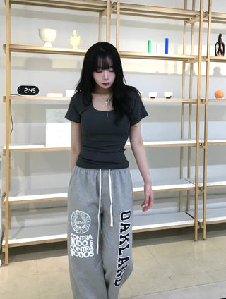 Robbie U-neck Ribbed Tight Short Sleeve Tee