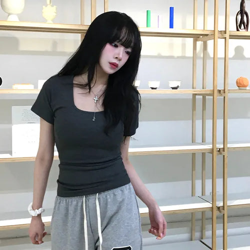 Robbie U-neck Ribbed Tight Short Sleeve Tee