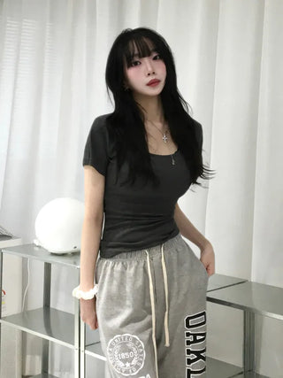 Robbie U-neck Ribbed Tight Short Sleeve Tee