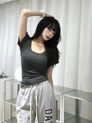 Robbie U-neck Ribbed Tight Short Sleeve Tee