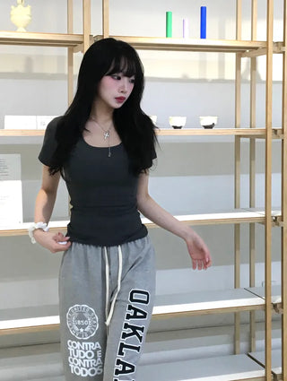 Robbie U-neck Ribbed Tight Short Sleeve Tee