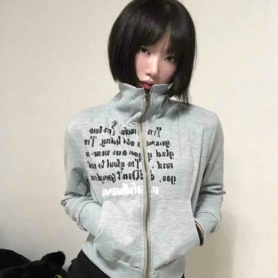 Street Lettering Shirt Collar Zip-up