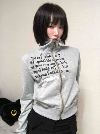 Street Lettering Shirt Collar Zip-up