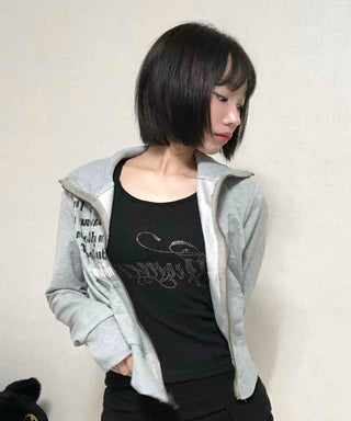 Street Lettering Shirt Collar Zip-up
