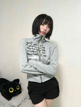 Street Lettering Shirt Collar Zip-up