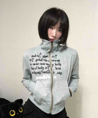 Street Lettering Shirt Collar Zip-up