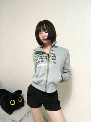Street Lettering Shirt Collar Zip-up