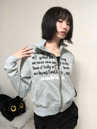 Street Lettering Shirt Collar Zip-up