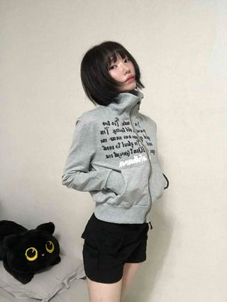 Street Lettering Shirt Collar Zip-up