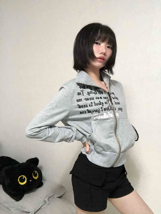 Street Lettering Shirt Collar Zip-up