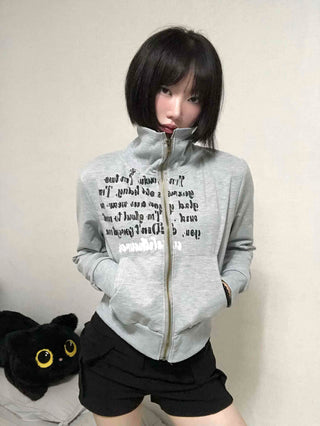 Street Lettering Shirt Collar Zip-up