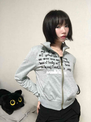 Street Lettering Shirt Collar Zip-up