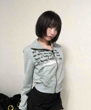 Street Lettering Shirt Collar Zip-up