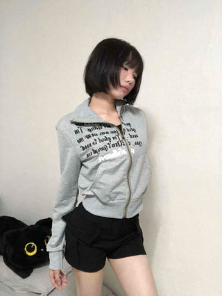 Street Lettering Shirt Collar Zip-up