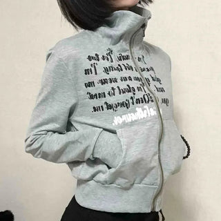 Street Lettering Shirt Collar Zip-up
