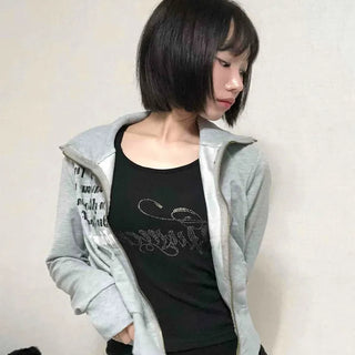 Street Lettering Shirt Collar Zip-up