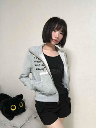Street Lettering Shirt Collar Zip-up