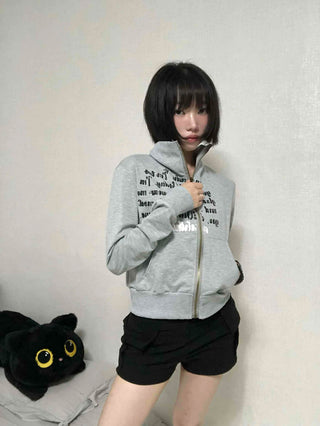 Street Lettering Shirt Collar Zip-up