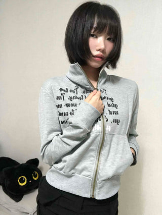 Street Lettering Shirt Collar Zip-up
